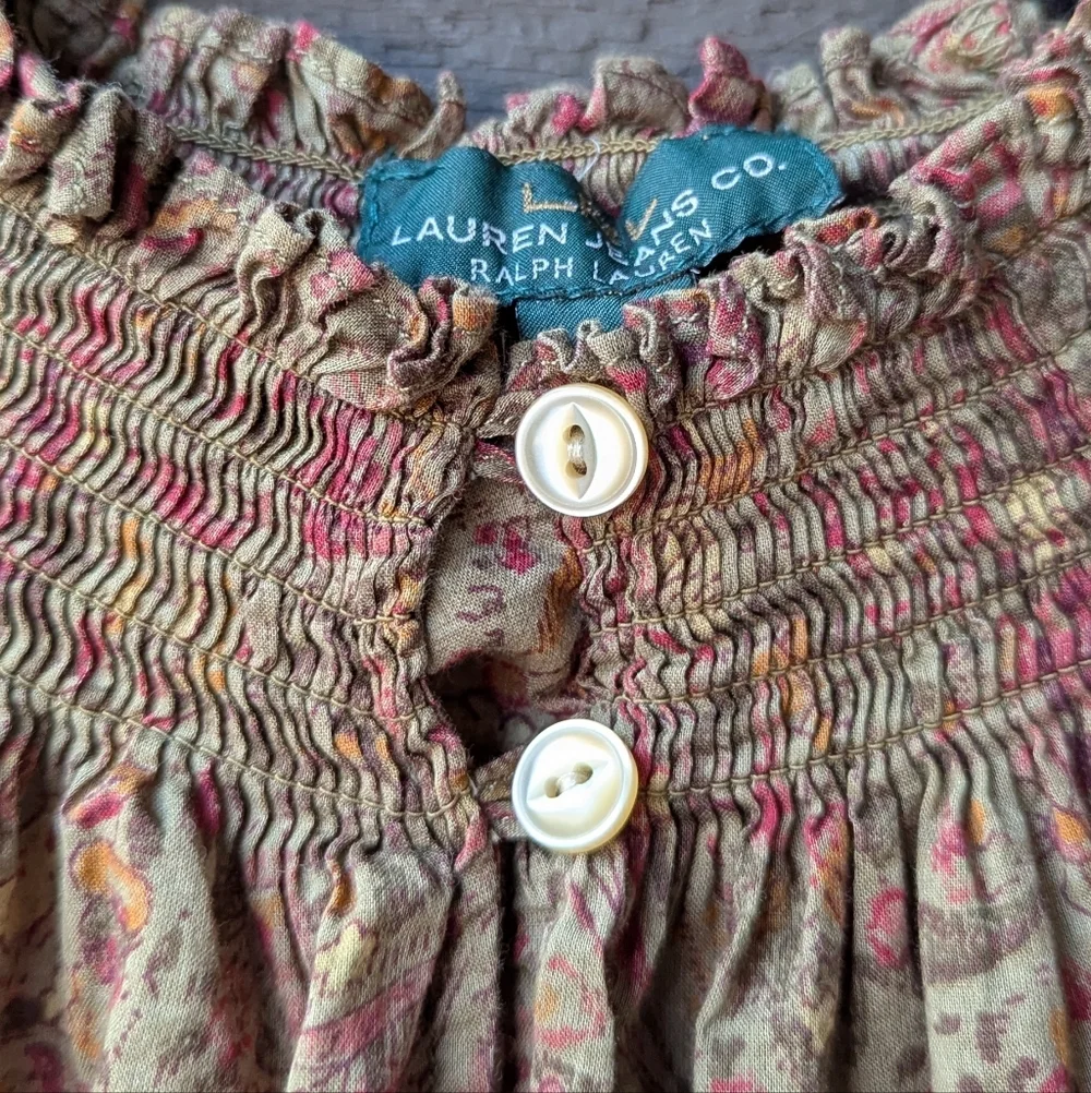 Lauren Jeans Ralph Lauren Button Up Mock Neck Long Sleeve Victorian Blouse Large